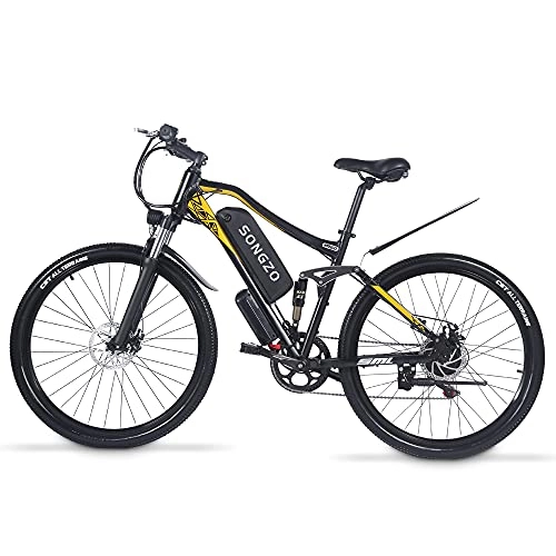Vélos de montagne électriques : SONGZO vélo électrique 27.5 Pouces Adulte vélo de Montagne électrique avec Batterie au Lithium-ION 48V 15Ah Double Absorption des Chocs
