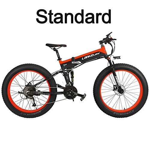 Vélos de montagne électriques : T750Plus 27 vitesses 26 * 4.0 Fat Bike, vélo électrique pliant 1000W 48V 10Ah, batterie au lithium cachée, suspension complète de vélo de neige (Noir Rouge, 1000W Standard + 1 batterie épargnée)