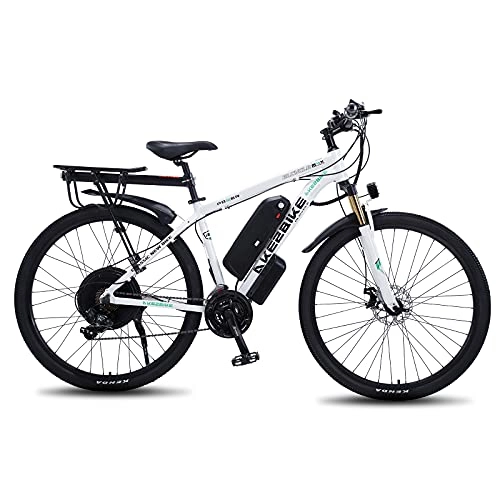 Vélos de montagne électriques : TAOCI Vélo électrique pour adulte, VTT en alliage de magnésium, vélo électrique tout terrain, 29" 48 V 13AH 1000 W, batterie lithium-ion amovible, pour le cyclisme, les voyages, l'entraînement (blanc)