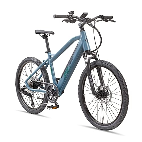 Vélos de montagne électriques : TELEFUNKEN Vélo de montagne électrique en aluminium, dérailleur à 8 vitesses – Pedelec MTB, moteur arrière 250 W, freins à disque, montante M915