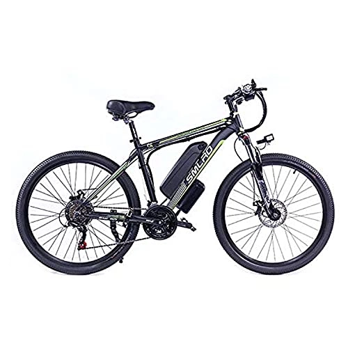 Vélos de montagne électriques : UNOIF Vélo électrique électrique VTT, 26" Electric City Ebike vélo avec 350W brushless arrière Moteur pour Adultes, 48V / 13Ah Amovible Batterie au Lithium, Black Green