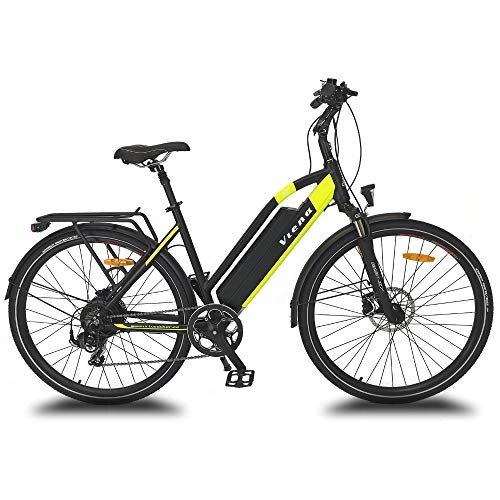 Vélos de montagne électriques : URBANBIKER vélo électrique VTC VIENA (Jaune 28"), Batterie Lithium-ION Cellules Samsung 840Wh (48V et 17, 5Ah), Moteur 350W, 28 Pouces, Freins hydraulique Shimano.