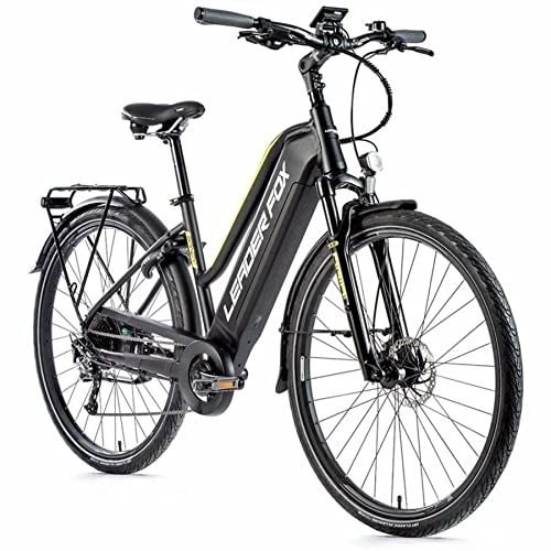 Vélos de montagne électriques : Velo Electrique-VAE City Leader Fox 28'' Sandy 2021 Femme Noir Mat-Jaune 7v Moteur Roue AR bafang 36v 45nm Batterie 15ah (20'' - h52cm - Taille l - pour Adulte de 178cm à 185cm)