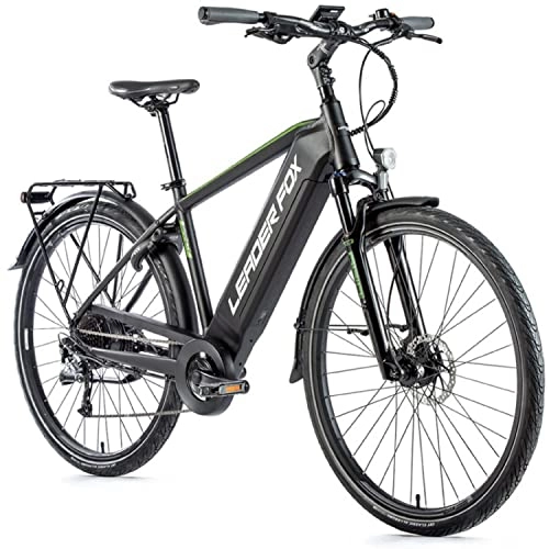 Vélos de montagne électriques : Velo Electrique-VAE City Leader Fox 28'' Sandy 2021 Homme Moteur Roue AR bafang 36v 250w 15ah alu Noir Mat-Vert 7v (17, 5'' - h45cm - Taille m - pour Adulte de 168cm à 178cm)