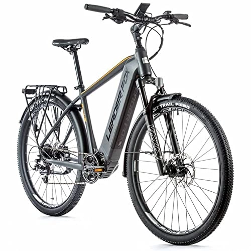 Vélos de montagne électriques : Velo Electrique-VAE VTC Leader Fox 28'' Bend 2021 Homme Gris-Orange 9v Moteur Central bafang m500 36v 95nm Batterie 20ah (19'' - h48cm - Taille l - pour Adulte de 178cm à 185cm)