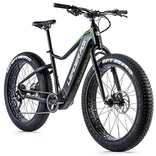 Vélos de montagne électriques : Velo Electrique-VAE VTT Leader Fox 26'' Braga 2021 Noir Mat-Vert Moteur Central bafang m500 36v 95nm Batterie 20a 9v (18'' - h46cm - Taille m - pour Adulte de 168cm à 178cm)
