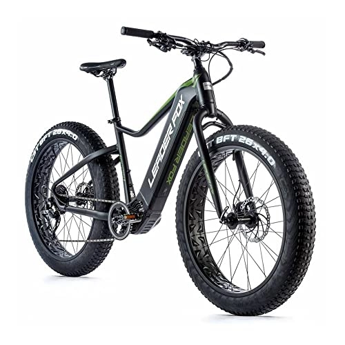 Vélos de montagne électriques : Velo Electrique-VAE VTT Leader Fox 26'' Braga 2021 Noir Mat-Vert Moteur Central bafang m500 36v 95nm Batterie 20a 9v (20'' - h52cm - Taille l - pour Adulte de 178cm à 185cm)