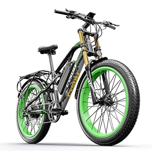 Vélos de montagne électriques : Vikzche Q CYSUM M900 Pro Vélo électrique tout terrain de 26 pouces, vélo électrique de montagne à 7 vitesses, écran LCD, batterie au lithium 48 V x 17 Ah, portée jusqu'à 50-70 kilomètres (noir-vert)