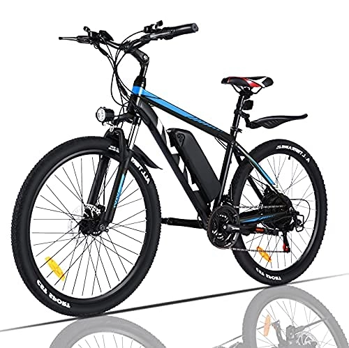 Vélos de montagne électriques : VIVI Vélo Électrique Adulte Vélo de Montagne 26" avec Moteur 250W, Batterie 36V / 10.4Ah Amovible / Engrenages 21 Vitesses / Vitesse Maximum 25km / h / Kilométrage de Recharge Jusqu'à 50km (Noir et Bleu)