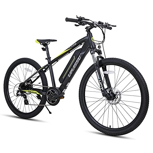 Vélos de montagne électriques : VTT électrique LAMASSU 27, 5 Pouces Shimano 8 Vitesses pour Adultes avec Cadre en Aluminium 406mm E-MTB avec Frein à Disque et Affichage LCD Batterie 36V 11.6Ah Noir