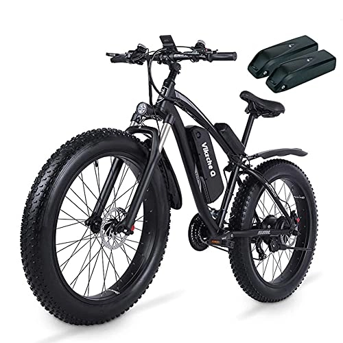 Vélos de montagne électriques : Vélo de Montagne électrique 26 Pouces Ebike 1000w avec Gros Pneu, Batterie Amovible 48V 17Ah, écran LCD 3, 5", Vitesse 21 Vitesses (Balck(add an Extra battry))