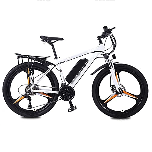 Vélos de montagne électriques : Vélo Électrique, 26" Vélo de montagne électrique tout-terrain pour adulte, E-bike professionnel à 27 vitesses à vitesse variable, Ebike Roue à trois couteaux en alliage de magnésium, White orange, 13AH