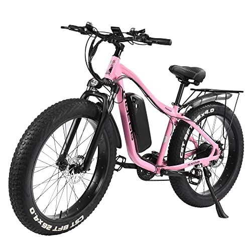 Vélos de montagne électriques : Vélo Électrique VTT 26 Pouces 48V 16Ah Batterie Ebike pour Homme Femme (Rose)