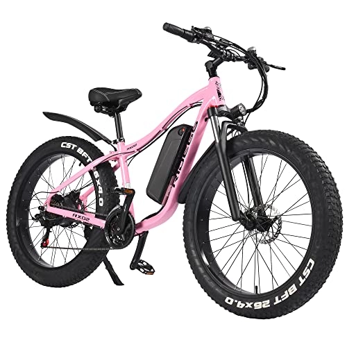 Vélos de montagne électriques : Vélo Électrique VTT Montagne E-Bike pour Homme Femme, 26 * 4.0 Pouces Fat Bike 48V 16Ah Batterie de Haute qualité (Rose)