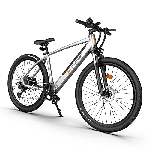 Vélos de montagne électriques : Vélo électrique ADO D30C 27, 5" - Conforme à l'UE - 25 km / h - Vélo avec Fourche de Suspension VTT - Batterie 36 V 10, 4 Ah - Moteur 250 W - Shimano 9 Vitesses - Endurance 90 km / h - Argent