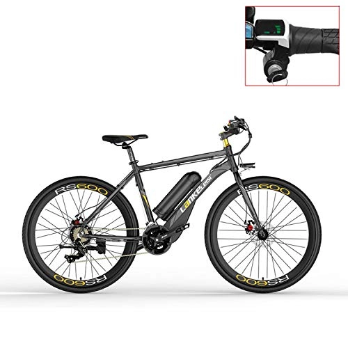 Vélos de montagne électriques : Vélo électrique de RS600 700C, batterie de 36V 20Ah, frein à disque des deux, cadre d'alliage d'aluminium, endurance jusqu'à 70km, 20-35km / h, vélo de route. (Grey-LED, Plus 1 batterie de rechange)