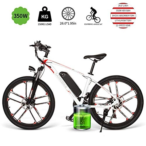 Vélos de montagne électriques : Vélo électrique Pliant avec Phare LED, 26 Pouces 25 km / h vélo Ville / Trekking / VTT Batterie au Lithium 350w 48v 8ah 21 Vitesses Frein à Disque Hommes Femmes Adultes, Blanc
