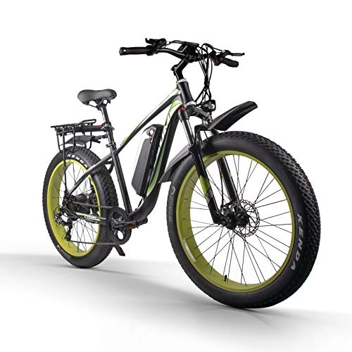 Vélos de montagne électriques : Vélo électrique pour Adulte M980 26 Pouces vélo de Montagne 1000W 48V 17Ah Neige Gros Pneu vélos Shimano 7 Vitesses (Vert foncé)
