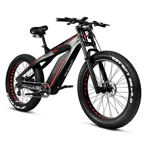 Vélos de montagne électriques : Vélo électrique pour Adultes 28mph 1000W / 750W Moteur 26"4.0 Fat Tire Mountain Vélo électrique Fibre de Carbone Tout Terrain Épaule Choc Neige E Vélo (Couleur : 48V, Taille : 1000W)