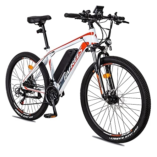 Vélos de montagne électriques : Vélo électrique pour adultes, VTT électrique avec porte-bagages arrière, batterie amovible 36 V 10 Ah, moteur 250 W, 21 vitesses, vélo de ville (blanc)