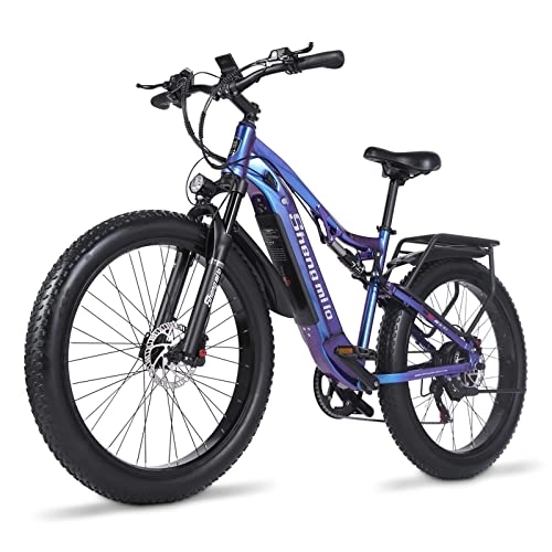 Vélos de montagne électriques : Vélo électrique Shengmilo, vélos électriques Fat Tire 26" pour Adultes, VTT électrique à Suspension complète avec Cadre en Alliage d'aluminium, Batterie intégrée LG 48 V, NEW-MX03