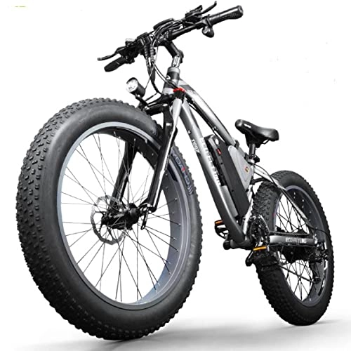 Vélos de montagne électriques : Vélo électrique VTT - En aluminium - 26" - 4" - Chaoyang - Pneus gras - Double freins à disque - Suspension - Fourche - 48 V - 1000 W - Moteur sans balais (gris)