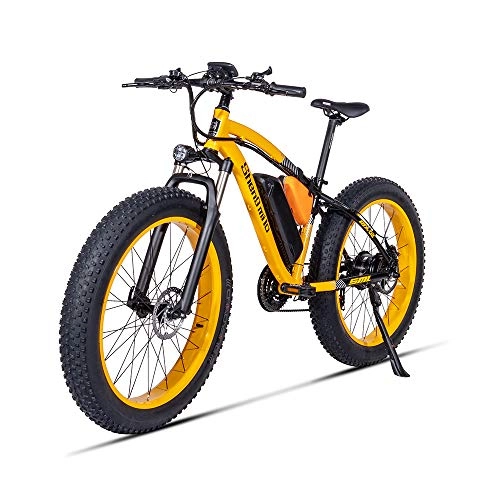 Vélos de montagne électriques : Vélo électrique, Vélo de Montagne 500W 48V 17AH Batterie au Lithium 26 Pouces Grand Pneu Frein à Disque Intelligent à 21 Vitesses (Jaune)