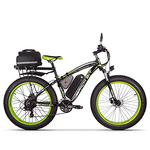Vélos de montagne électriques : Vélo électrique Vélo de Montagne Ebike, vélo électrique Fat Tire 26"avec Batterie 48V 17Ah / Lithium et Shimano 21 Vitesses (Noir-Vert-Plus)