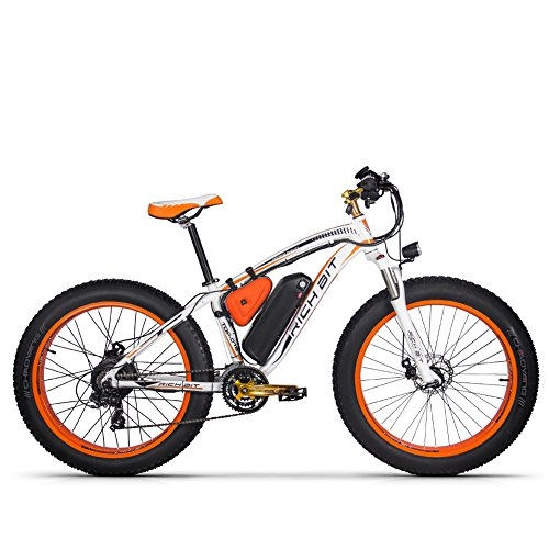 Vélos de montagne électriques : Vélo électrique Vélo de Montagne Ebike, vélo électrique Fat Tire 26"avec Batterie 48V 17Ah / Lithium et Shimano 21 Vitesses (Orange Blanc)