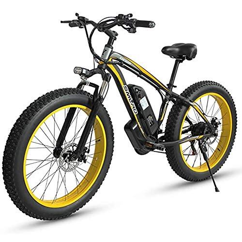 Vélos de montagne électriques : WXX 26 * 4, 0 Pouces Gros Pneu vélo électrique Pliable 500W 48V 15AH en Alliage d'aluminium Lithium Plage Motoneige LCD Moniteur vélomoteur, Black Yellow