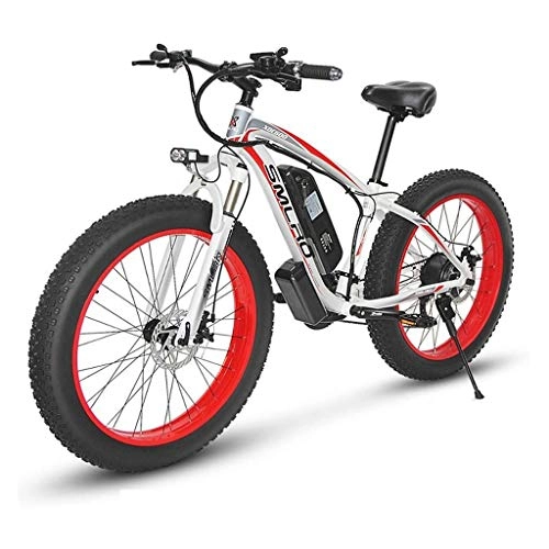 Vélos de montagne électriques : ZJGZDCP 21 Vitesse 1000W Vélo électrique 26 * 4.0 Fat Bike 5 Pas Frein à Disque hydraulique 48V 17.5Ah Amovible Lithium Batterie Charging (Color : White-Red, Size : 1000w-15Ah)