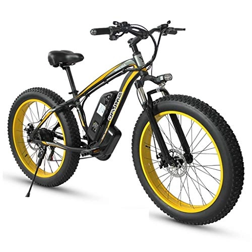 Vélos de montagne électriques : ZJGZDCP 21 Vitesse 1000W Vélo électrique 26 * 4.0 Fat Bike 5 Pas Frein à Disque hydraulique 48V 17.5Ah Amovible Lithium Batterie Charging (Color : Yellow, Size : 1000w-15Ah)