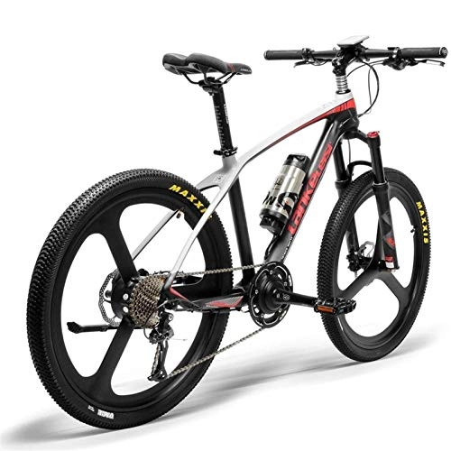 Vélos de montagne électriques : ZJGZDCP 26 « » Cadre vélo électrique en Fibre de Carbone 300W Mountain Bikes Système capteur de Couple pétrole et de gaz verrouillables Suspension Fork Adulte vélo E-Bike (Color : Black Red)