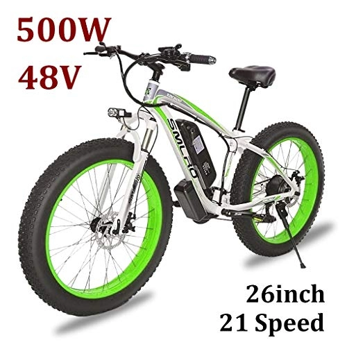Vélos de montagne électriques : ZJGZDCP 48V 350W électrique VTT Fat Tire E-Bike Plage Cruiser Hommes Sport VTT Suspension Avant Freins Batterie au Lithium à Disque hydraulique de Livraison (Color : White-Green, Size : 350W-15Ah)