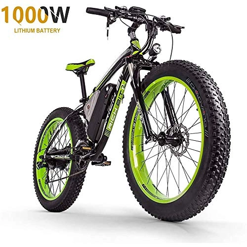 Vélos de montagne électriques : ZLZNX Fat Tire Electric Bike Mountain Bike 26"E-Bike avec Batterie Au Lithium 48v 16ah / 1000w Et VLo Lectrique Frein Hydraulique Disque Suspension ComplTe 21 Vitesses, Vert