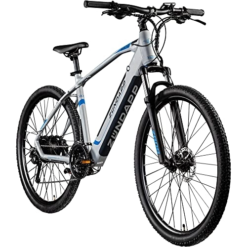 Vélos de montagne électriques : ZÜNDAPP Z808 Ebike VTT électrique pour homme et femme à partir de 170 cm - Vélo électrique VTT Hardtail 29" - Dérailleur Shimano Pedelec 27 vitesses (48 cm, argent / bleu)
