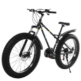 26-inch Fat Tire Mountain Bike 21-Speed Bicycle High-Tensile Steel Frame (Black, One Size)