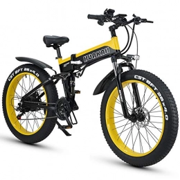 HUAKAI Fat Tyre Mountain Bike HUAKAI Bici Elettrica Pieghevole da 26", Mountain Bike Elettrico Fat Bike Ebike 1000w 48v 13ah (Giallo)