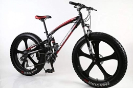 Pakopjxnx Fat Tyre Mountain Bike Pakopjxnx 26 inch Bike 5 Knife Wheel Fat Tire Snow Beach Mountain Bike High Carbon Steel Frame, Black Red, 26inch 21speed
