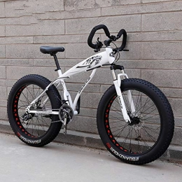 WJH Bici WJH Fat Tire Mountain Bike per adulti con doppio freno a disco / telaio in acciaio al carbonio ad alto tenore di carbonio, bianco, 24 velocità, 61 cm