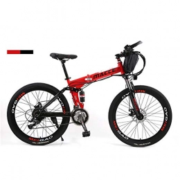 26" Bicicletta elettrica 36V 12Ah 250W E-bike a doppia sospensione 21 velocità Acciaio al carbonio Bicicletta pieghevole con freni a disco e forcella di sospensione (batteria al litio rimovibile),Red