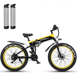 HFRYPShop Bici 26" Fat Bike Elettrica, Batteria Removibile da 2 * 10, 8Ah 48V, Cambio Shimano a 21 Velocità, 85Nm, Doppio Ammortizzatore, Per Adulti, Per Tutti i Terreni (giallo)