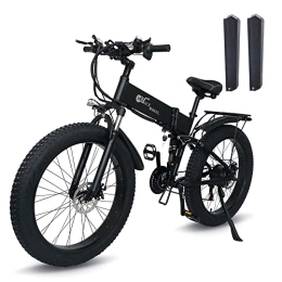 HFRYPShop Bici 26" Fat Bike Elettrica, Mountain Bike Elettrica Pieghevole 2 * 10, 8Ah Batteria Removibile da 48V, Cambio Shimano a 21 Velocità, 85Nm, Doppio Ammortizzatore, Per Adulti, Per Tutti i Terreni (Nero)