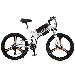 AKEZ Bici AKEZ Bicicletta elettrica pieghevole da 26", bicicletta elettrica pieghevole, per adulti, 250 W, bicicletta elettrica Pedelec, da uomo e da donna, con batteria da 36 V, Shimano 21 (bianco arancione)