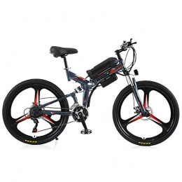 AKEZ Bici AKEZ Bicicletta elettrica pieghevole da 26", per adulti, pieghevole, 250 W, bicicletta elettrica Pedelec, da uomo e da donna, con batteria da 36 V (grigio rosso)