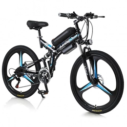 AKEZ Mountain bike elettrica pieghevoles AKEZ Bicicletta elettrica pieghevole da 26 pollici bicicletta elettrica pieghevole, per uomo e donna, bicicletta elettrica pieghevole con batteria da 36V e cambio Shimano 21 marce (nero blu)