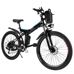 Ancheer Bici ANCHEER Bici Elettriche da Montagna 26 Pollici, Mountain Bike Batteria al Litio (36 V 250 W) 21 velocità di Sospensione Completa e Attrezzatura Shimano (Nero + Blu (Pieghevole))