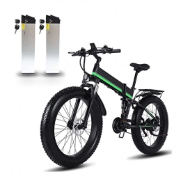 LIU Mountain bike elettrica pieghevoles Bici elettrica da 1000 W 48 V Motore per Uomo Pieghevole Ebike Lega di Alluminio Fat Tire MTB Bicicletta elettrica da Neve (Colore : Green-2 Battery)