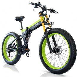 KETELES Bici Bici Elettrica Pieghevole 26” x 4.0” Mtb E-bike Fat Bike, Bicicletta Elettrica a Pedalata Assistita Unisex Adulto, 48V 15A Batteria Removibile, Forcella a Molla Olio (verde)