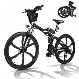 TTKU Bici Bicicletta Elettrica Pieghevole, 26" mountain bike elettrica con motore da 36V 8Ah batteria rimovibile, Professionale Shimano 21 velocità, Sospensione Completa (Wanderer nero)